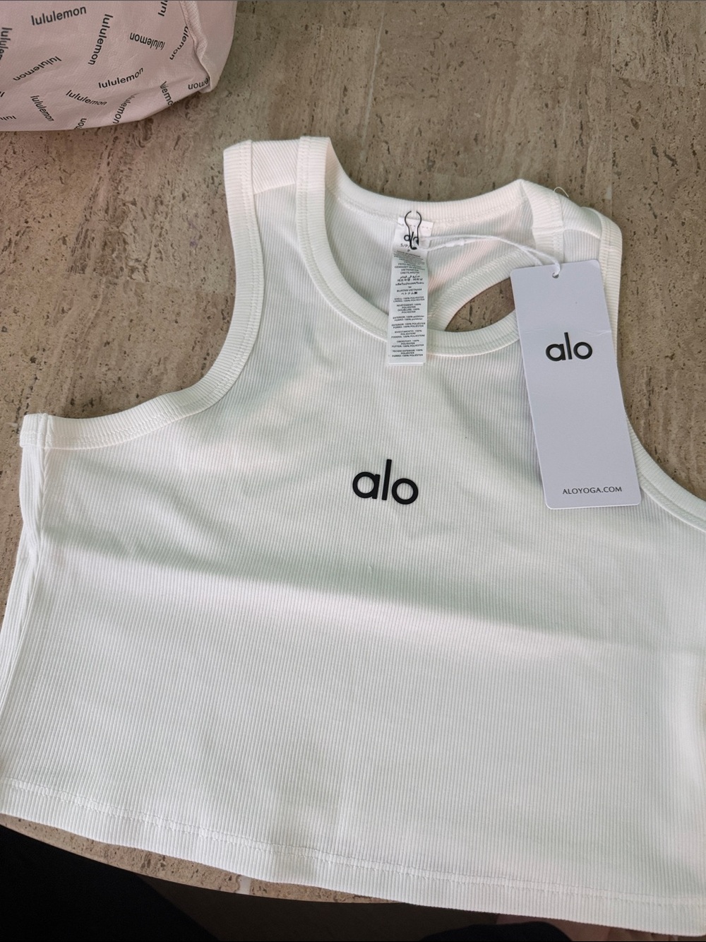 ALO Yoga White Ribbed Crop Tank Top